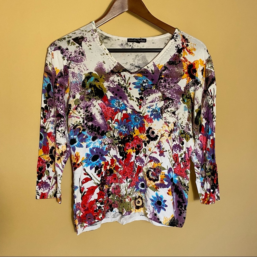 Super 90s/80s sequin flower abstract top Pierri NY